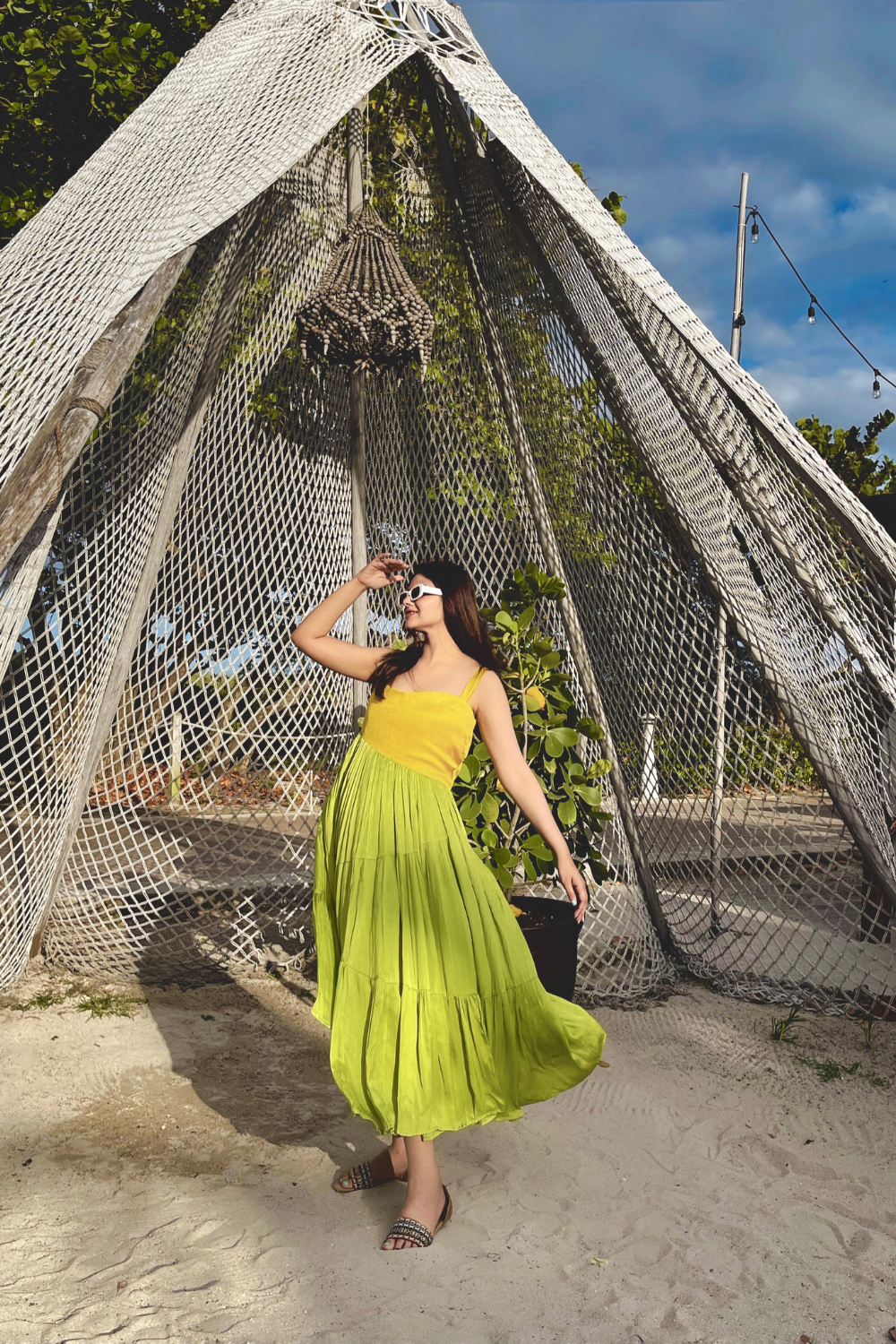 Yellow-Green Asymmetrical Gather Dress