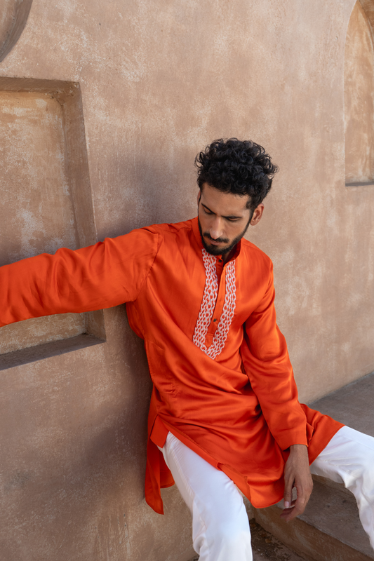 Orange-Pink Braid Kurta Set