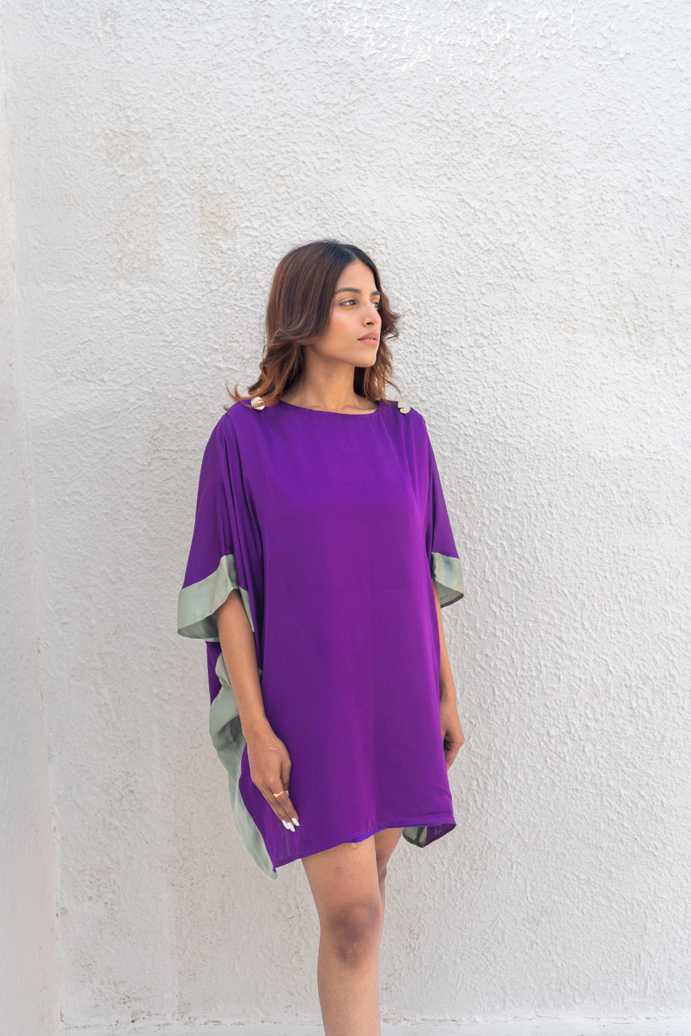 Purple- Green Short Kaftan Dress