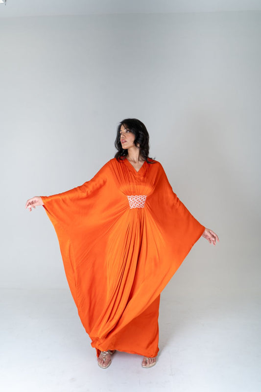 Orange-Pink Braided Long Kaftan