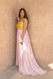 Pink-Yellow Braided Bustier Gather Gown