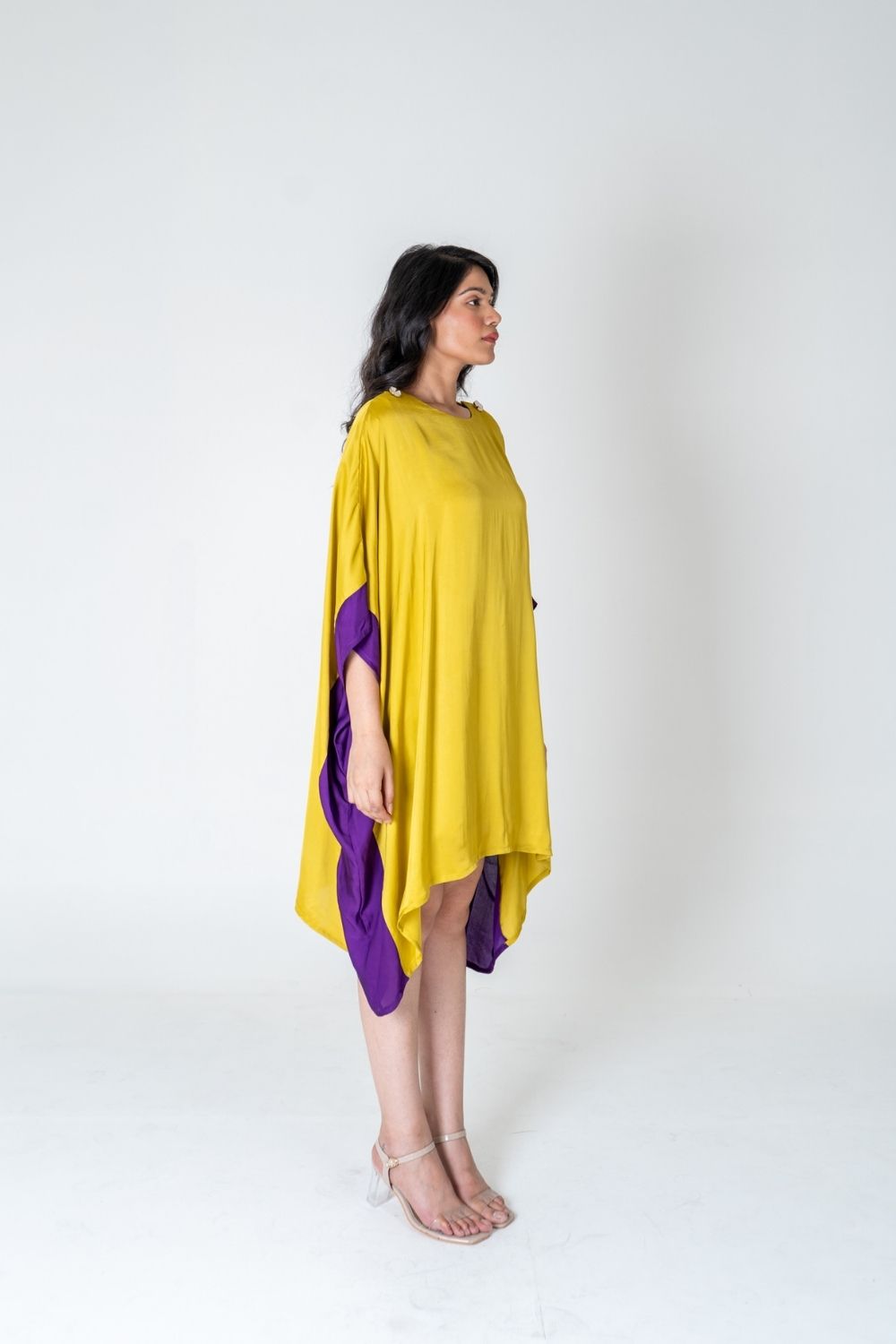 Yellow-Purple Short Kaftan Dress