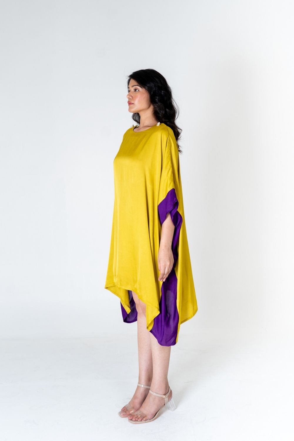 Yellow-Purple Short Kaftan Dress