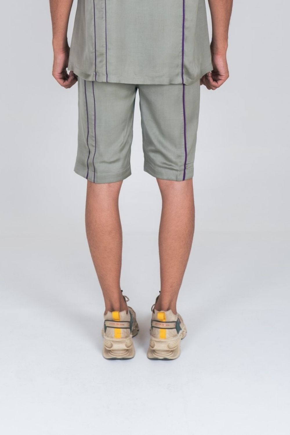 Green Shorts with Purple Pipin