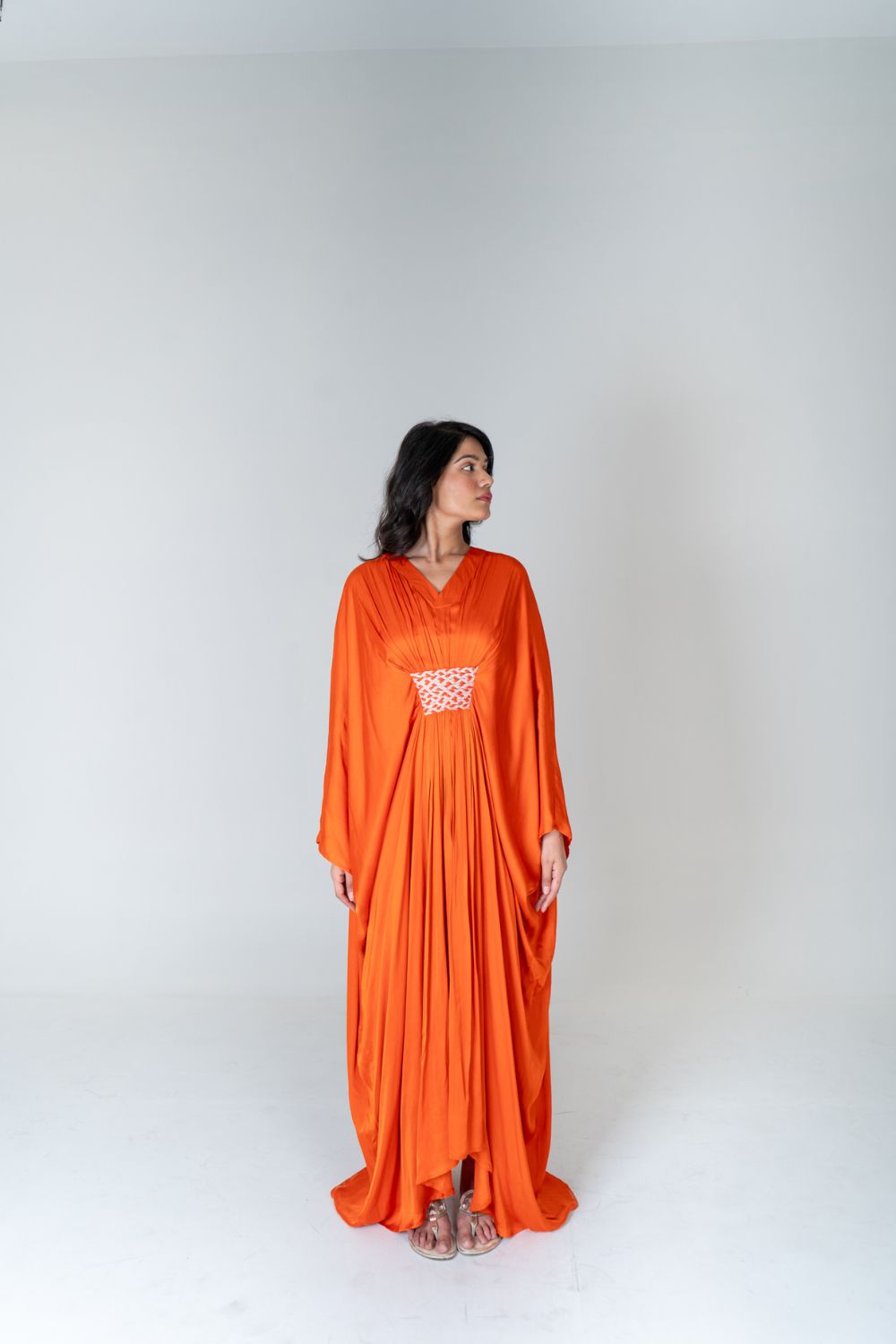 Orange-Pink Braided Long Kaftan