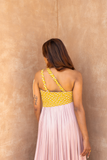 Pink-Yellow Braided Bustier Gather Gown