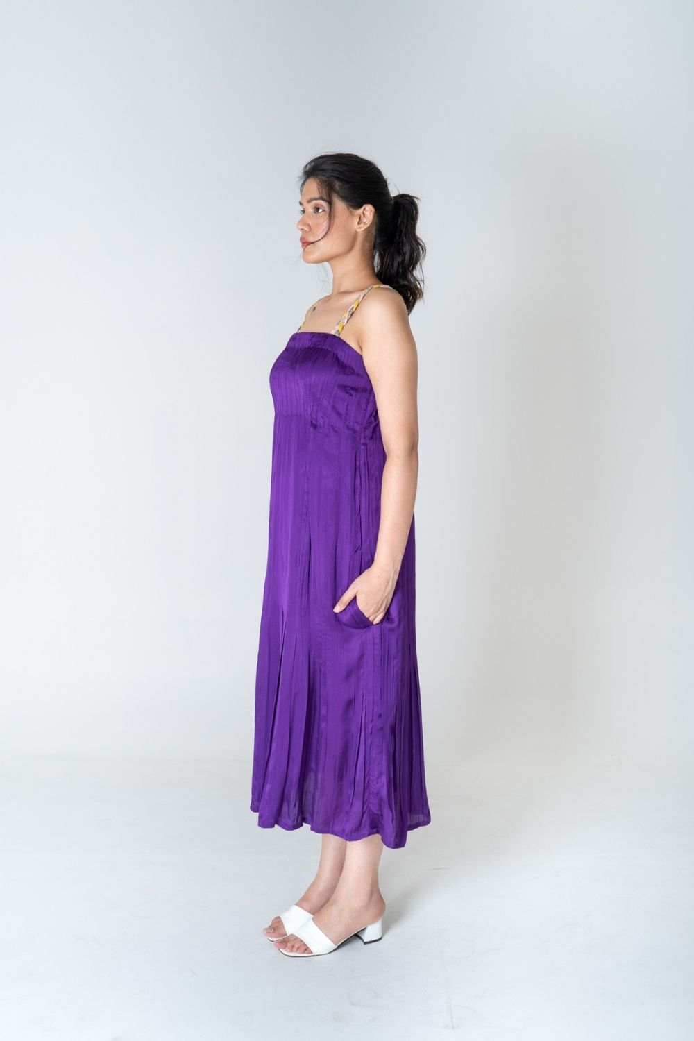 Color-Blocked Braided Sleeveless Purple Maxi Dress