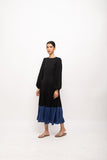 Black-Blue Gather Maxi Dress