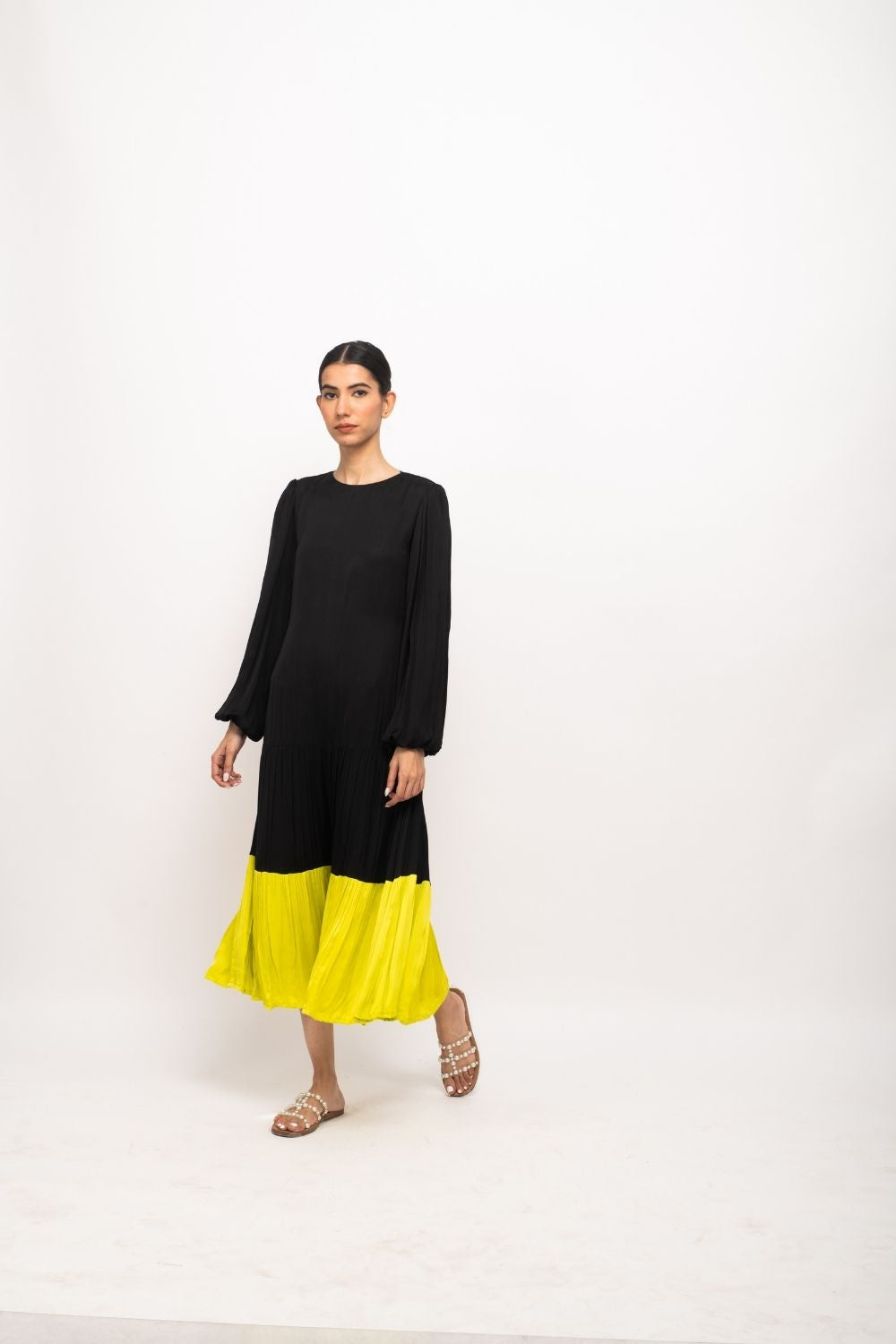 Black-Neon Gather Maxi Dress