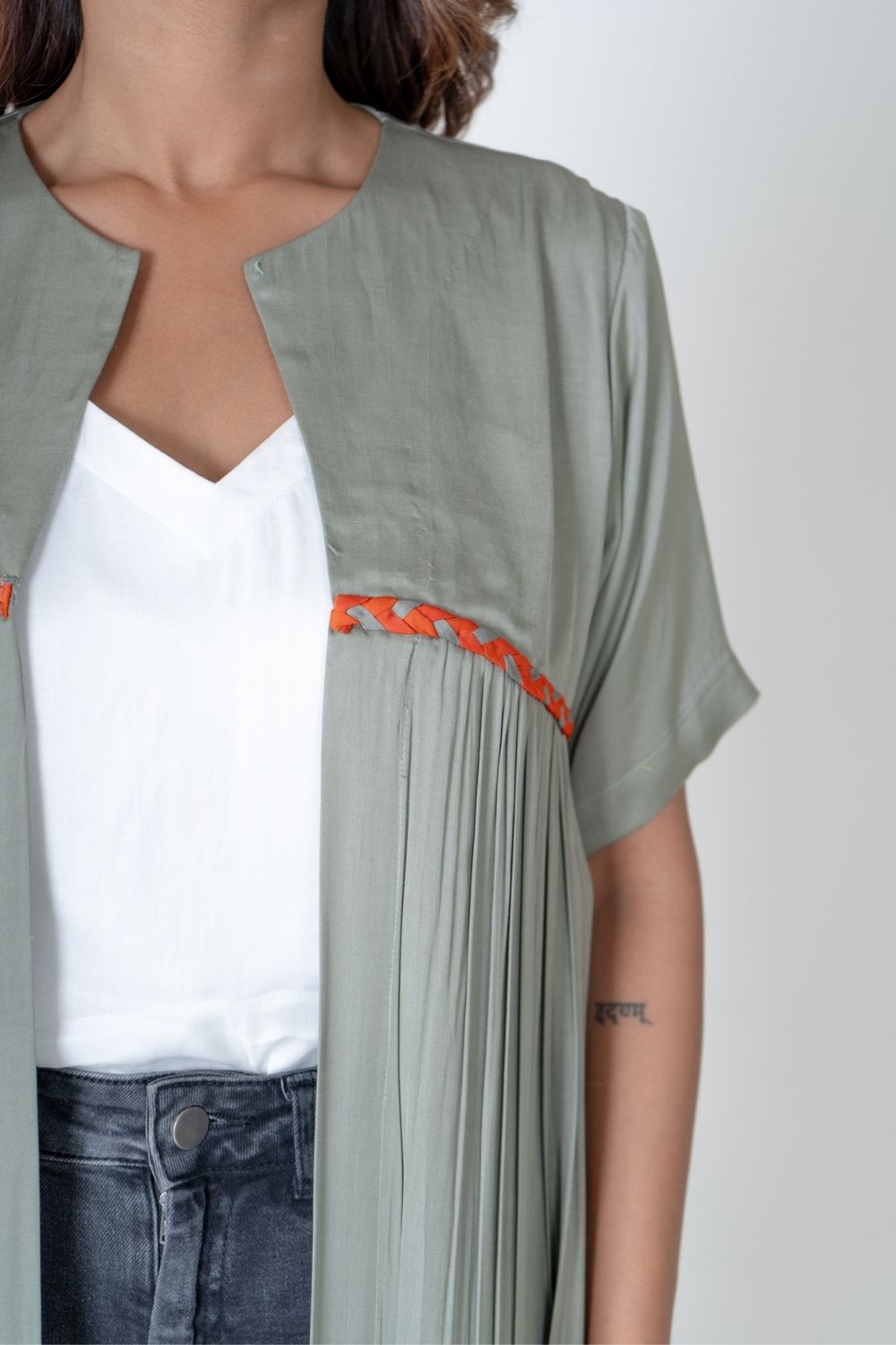 Green-Orange Braided Gather Long Cape