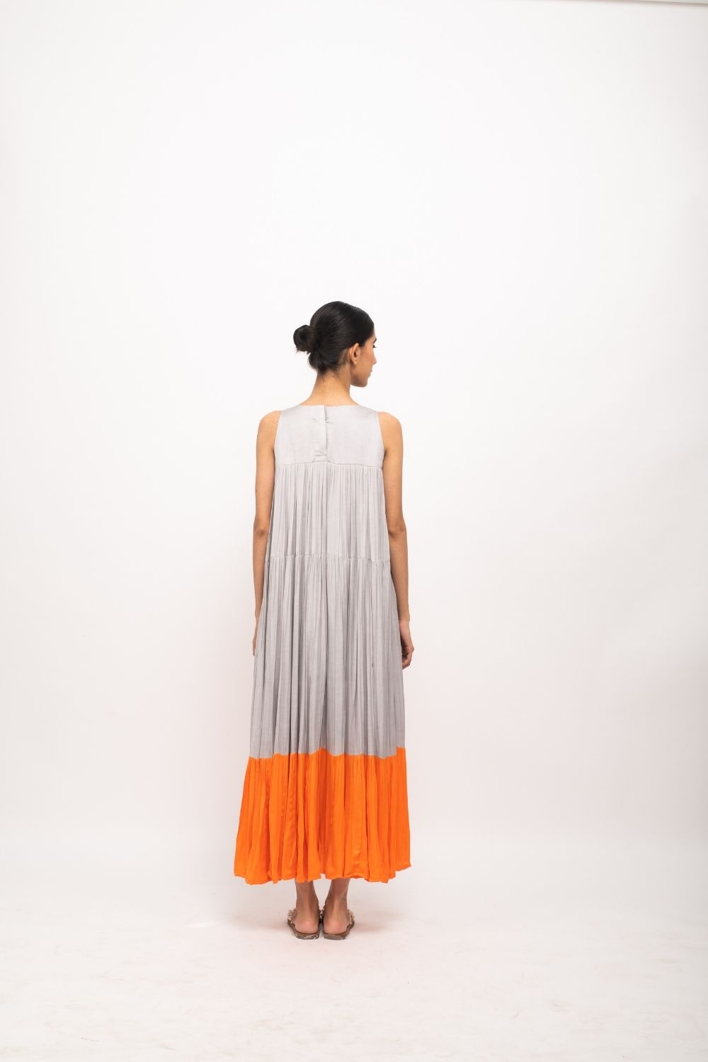 Grey-Orange Halter Neck Dress