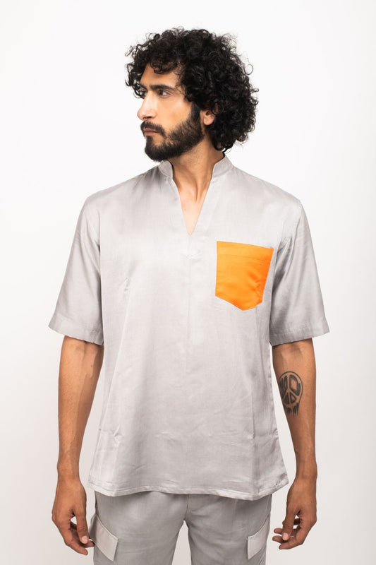 Grey-Orange Pocket Shirt