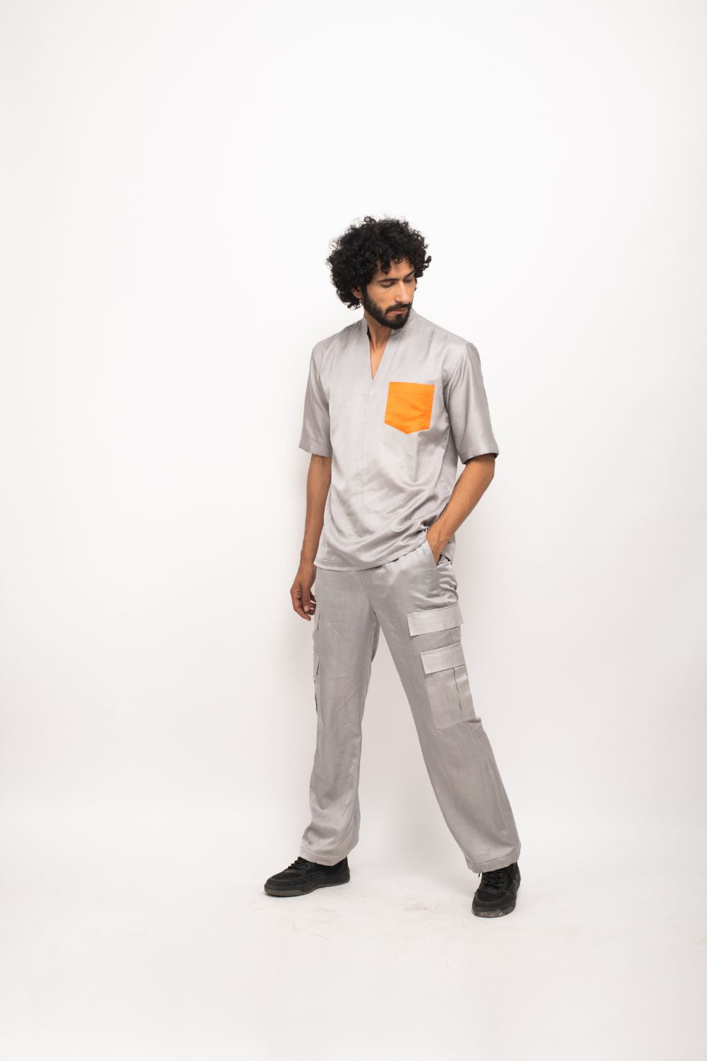 Grey-Orange Pocket Co-ord Set