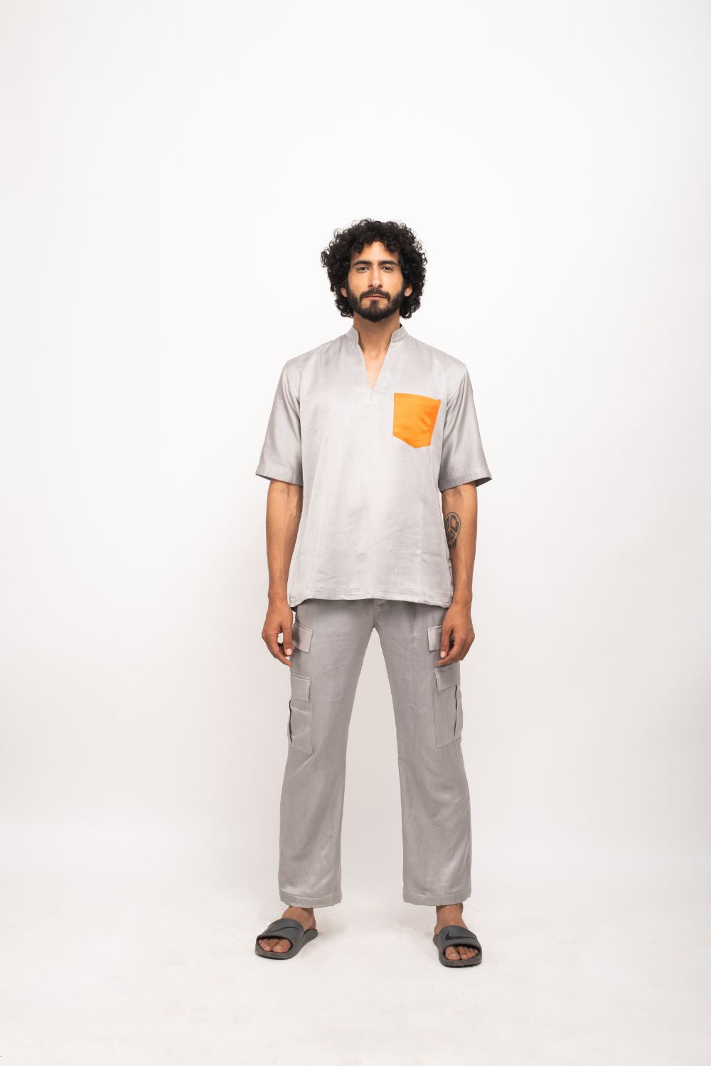 Grey-Orange Pocket Co-ord Set