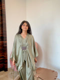 Green-Purple Braided Kaftan Co-rd Set