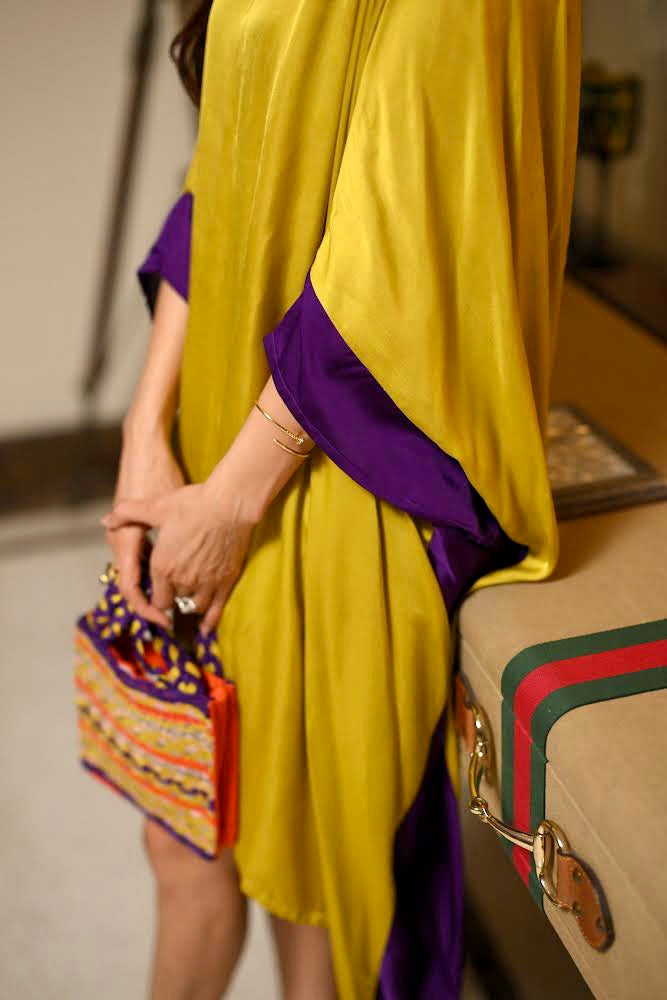 Yellow-Purple Short Kaftan Dress