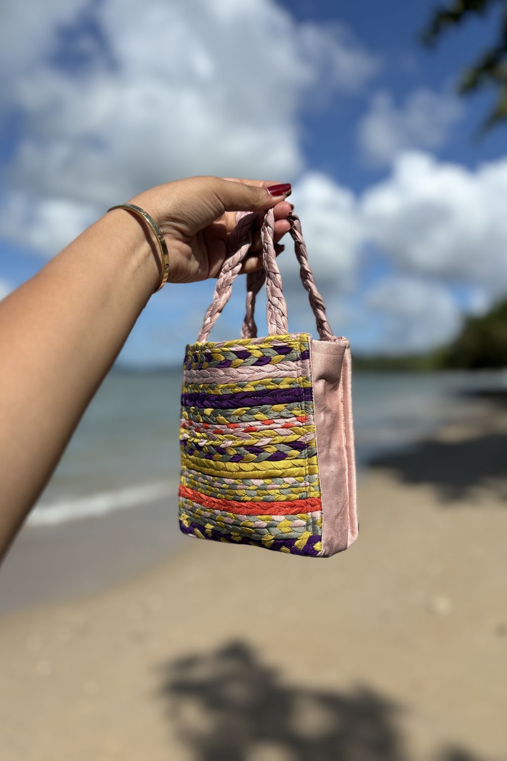 Multicolor braid pink mini bag