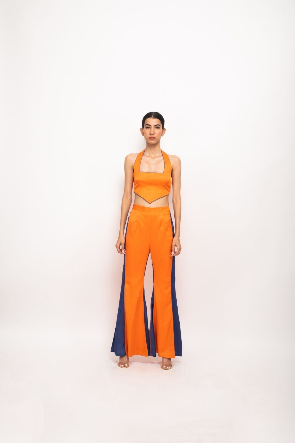 Orange-Blue Halter Neck Set