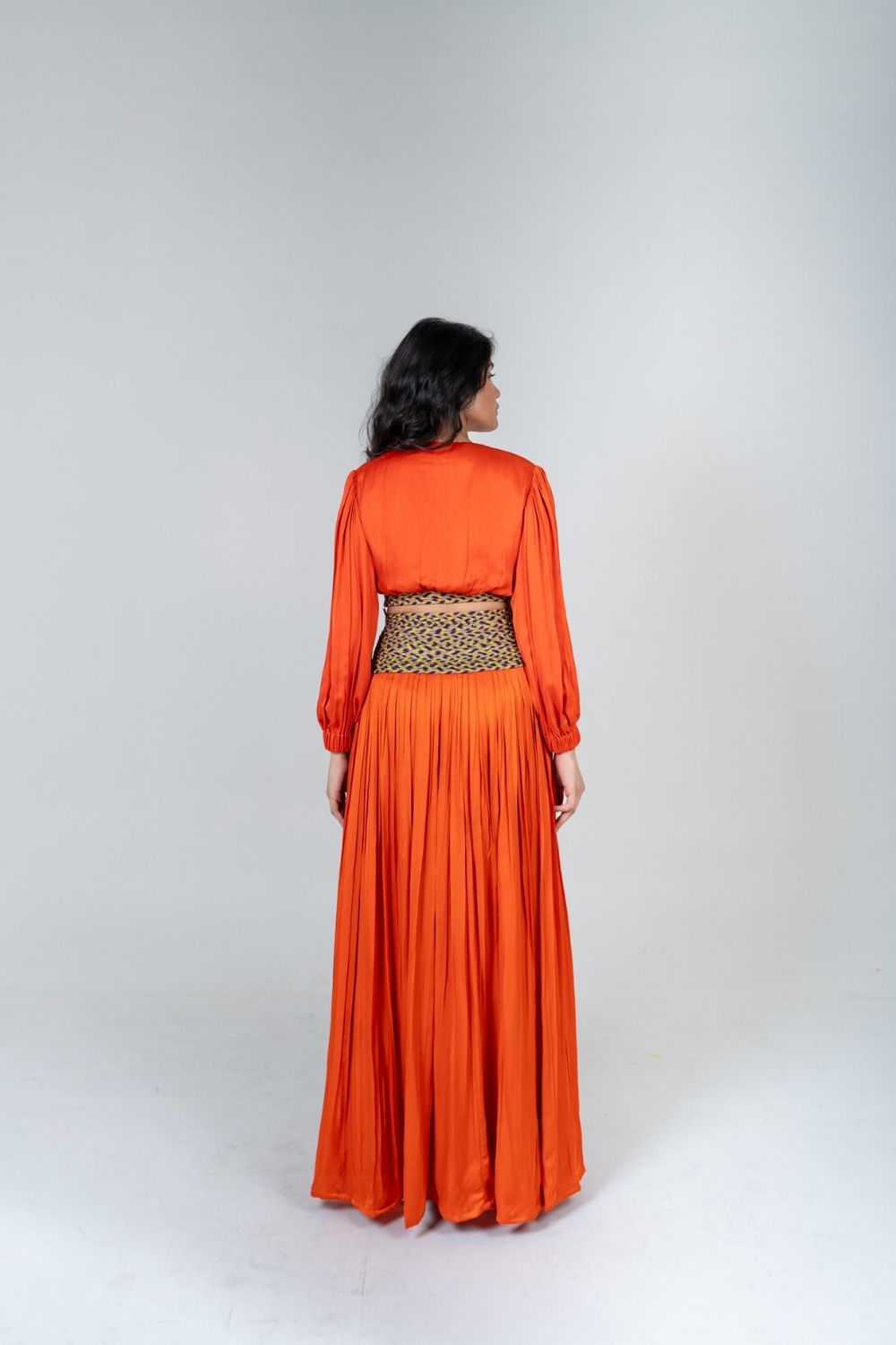 Orange Skirt Set with Color-Blocked Braids