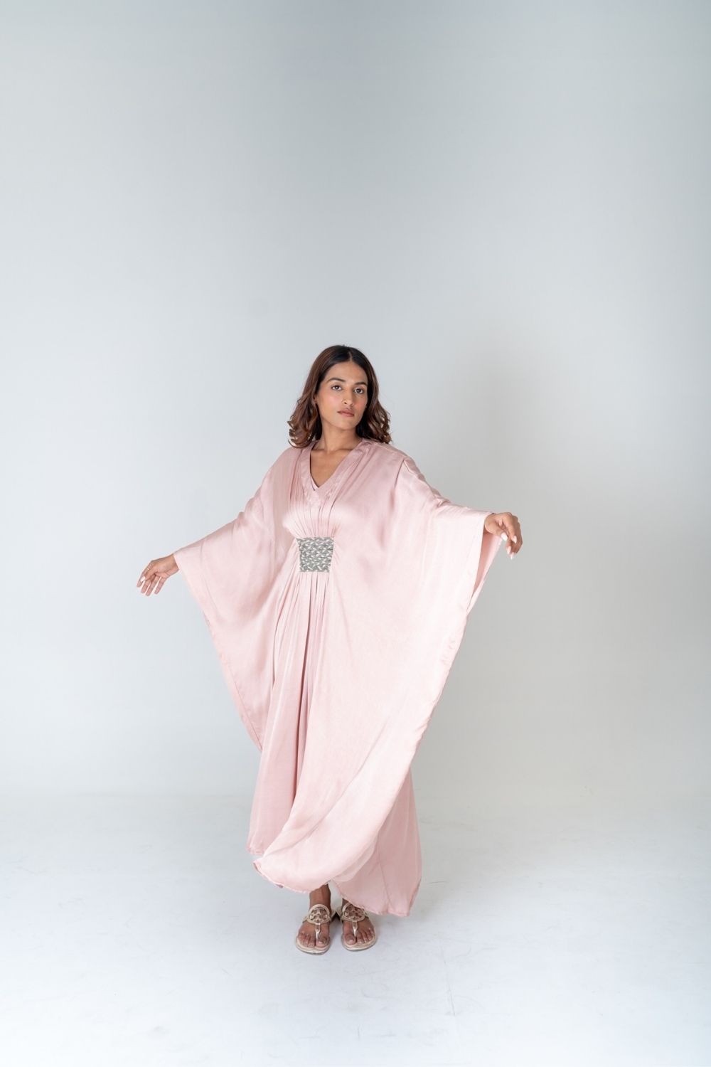 Pink-Green Braided Long Kaftan