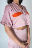 Pink-Orange Color-Blocked Maxi Skirt Set