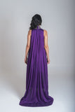 Purple-Green Braided Halter Neck Gather Gown