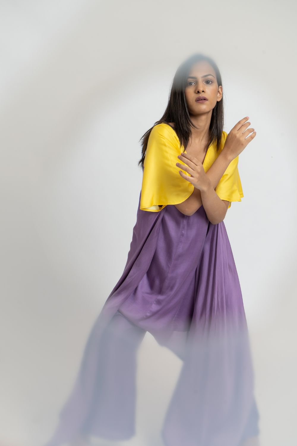 Purple Yellow Kurta Set