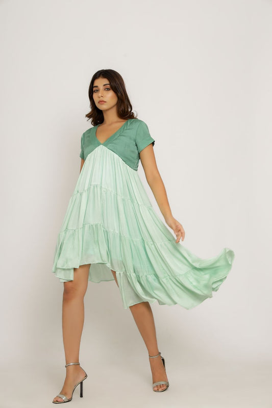 Teal-Tea Green Asymmetrical Dress