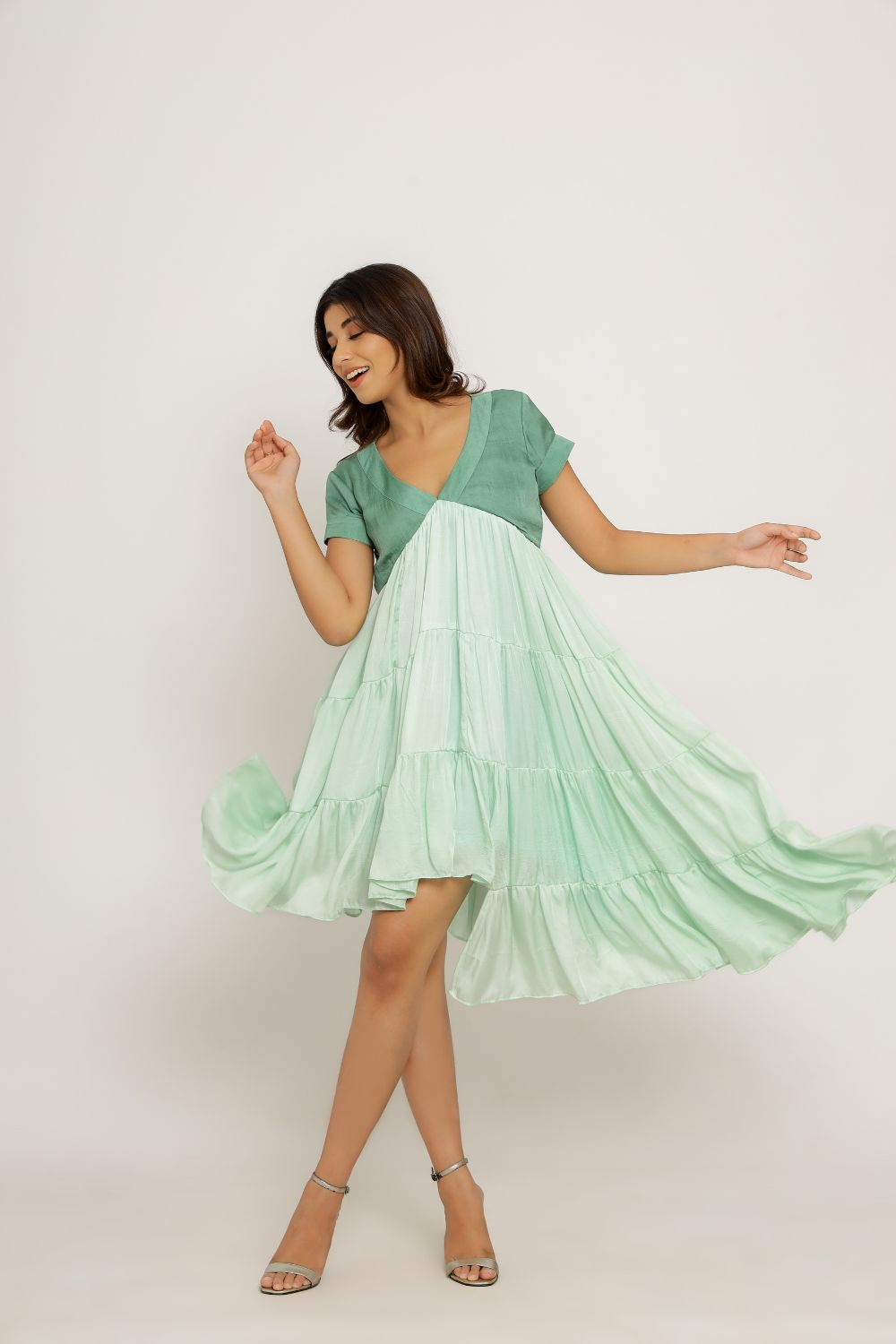 Teal-Tea Green Asymmetrical Dress