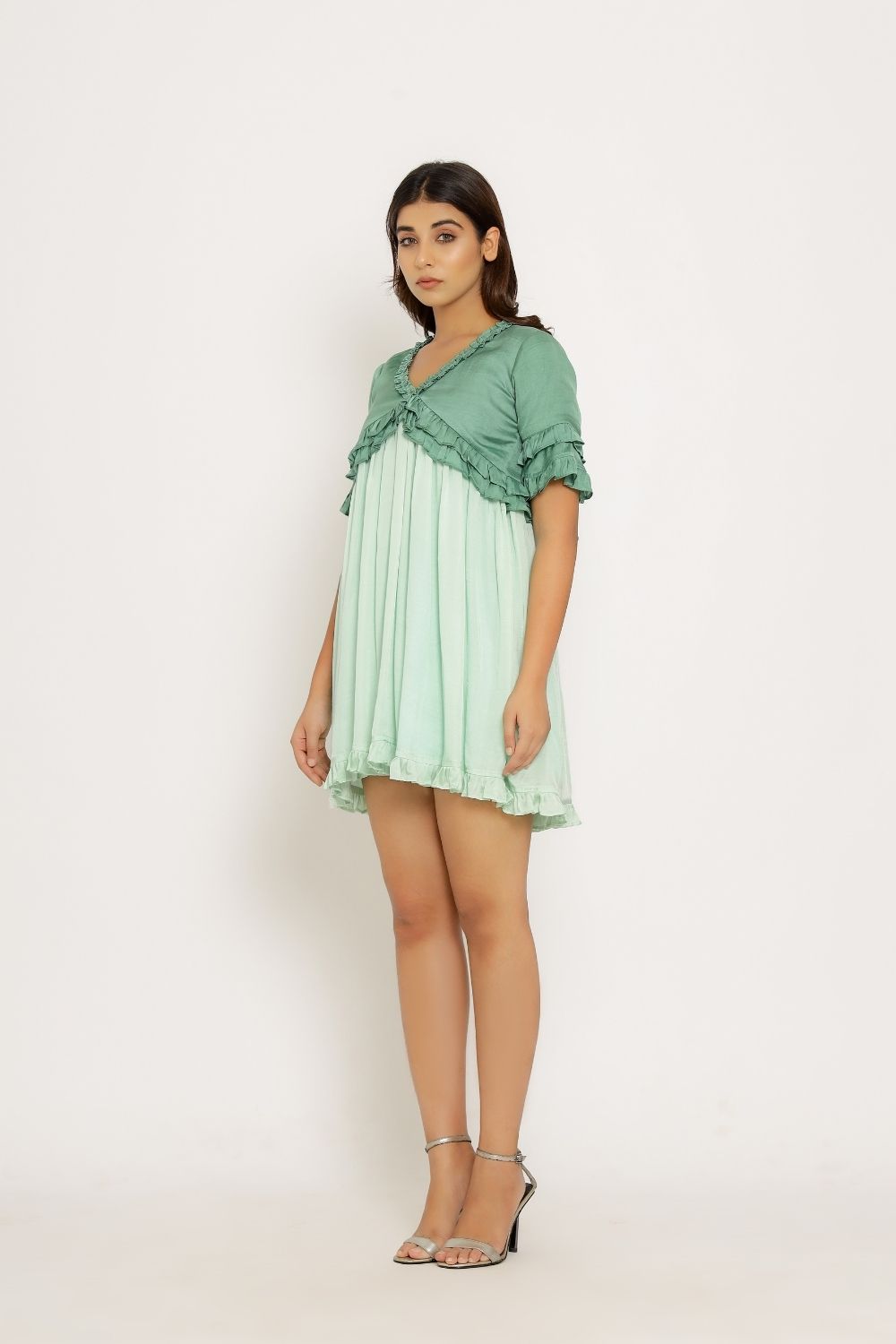 Teal-Tea Green Frill Dress