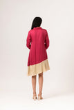 Wine-Ecru Asymmetrical Dress