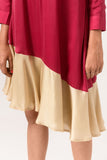 Wine-Ecru Asymmetrical Dress