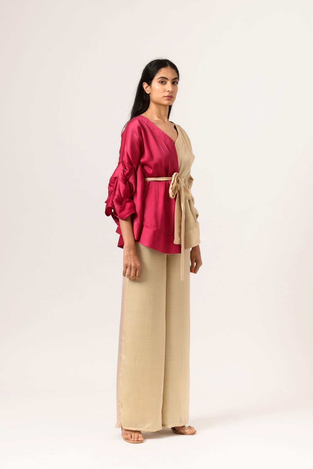 Wine-Ecru Cape Co-ord Set