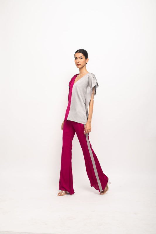 Wine-Grey Kaftan Set