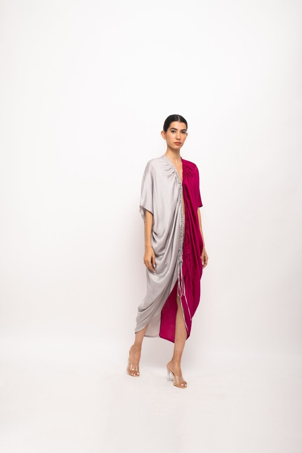 Wine-Grey Rouching Cape