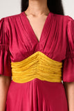 Wine-Yellow Rouching Dress