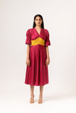 Wine-Yellow Rouching Dress