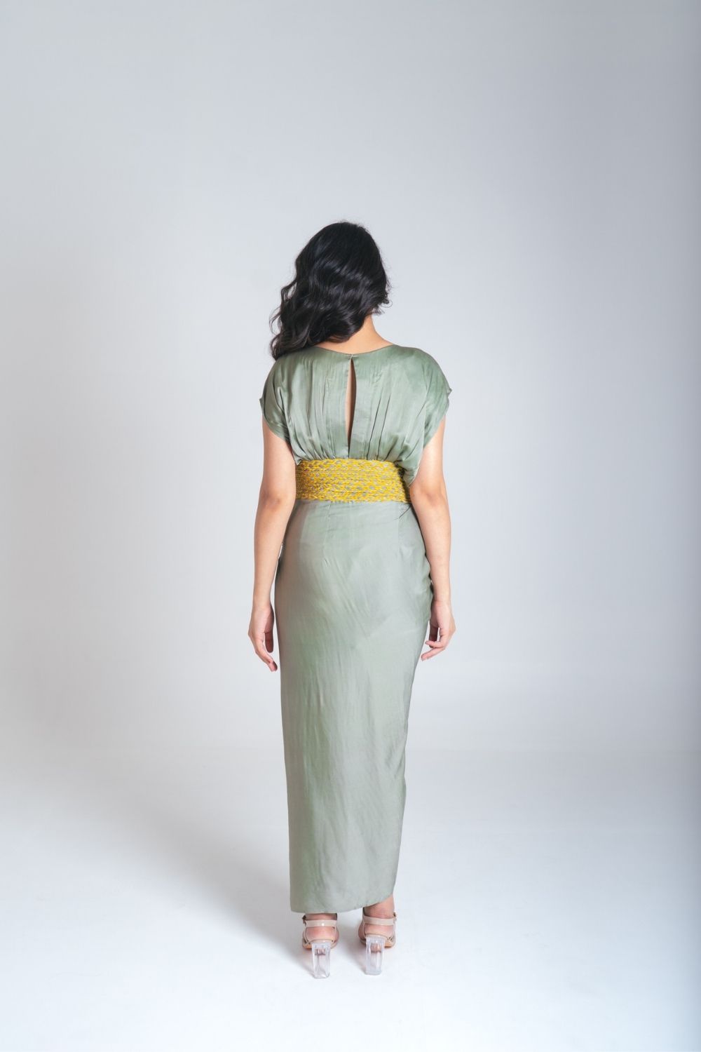 Green-Yellow Braided Cocktail Gown