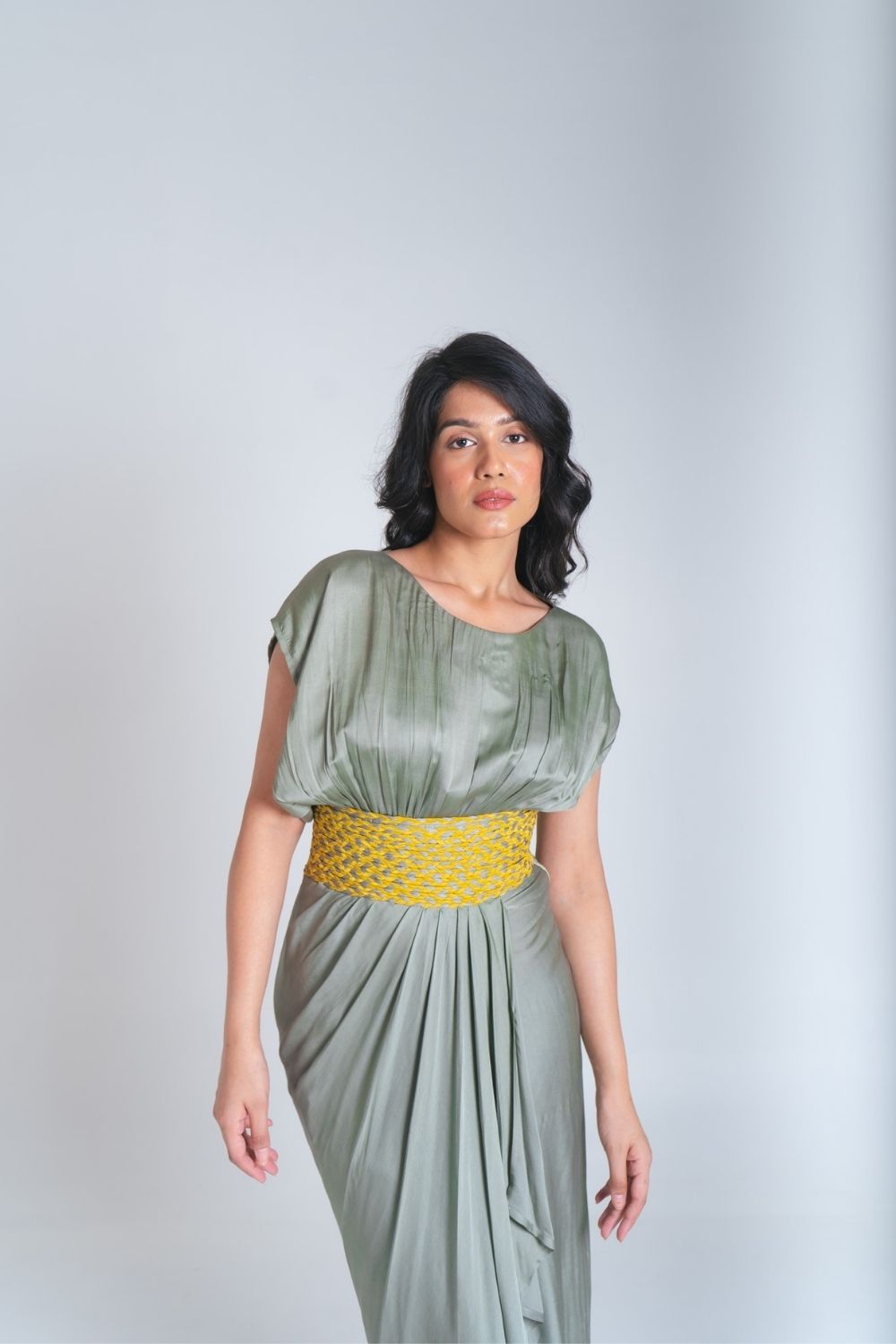 Green-Yellow Braided Cocktail Gown