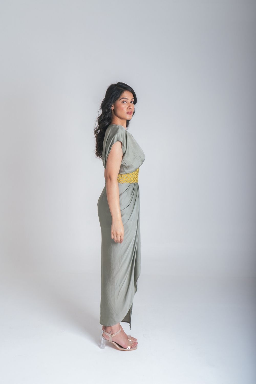 Green-Yellow Braided Cocktail Gown