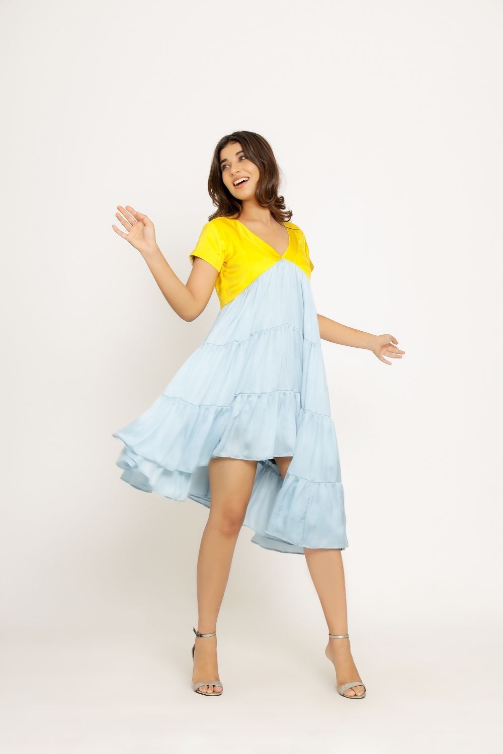 Yellow-Ice Blue Asymmetrical Dress