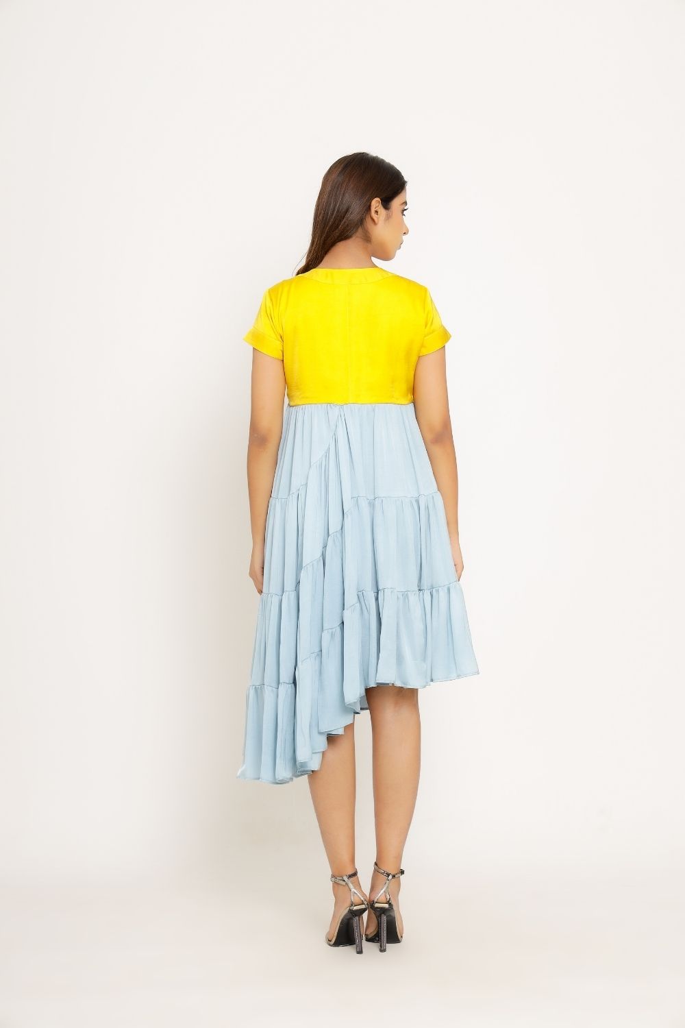 Yellow-Ice Blue Asymmetrical Dress