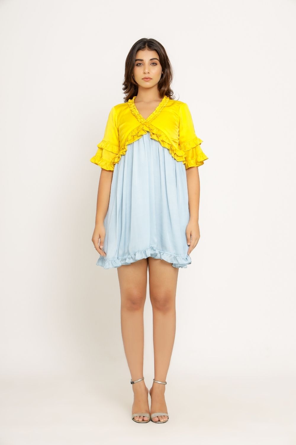 Yellow-Ice Blue Frill Dress