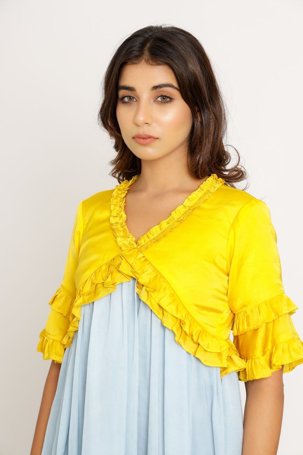 Yellow-Ice Blue Frill Dress