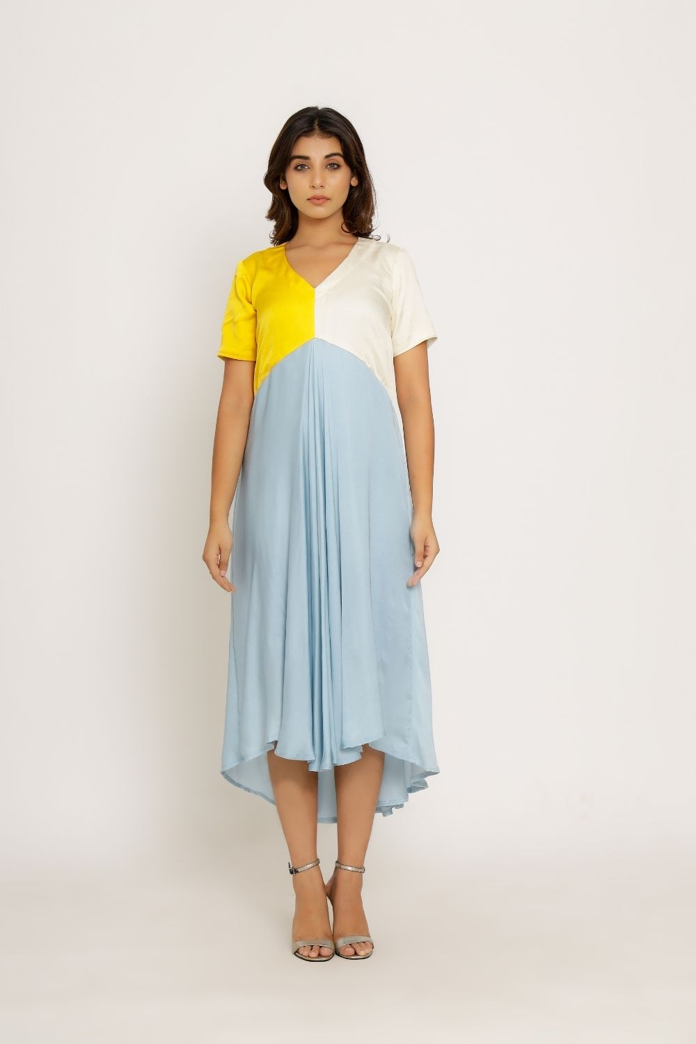 Yellow-Ice Blue Midi Dress