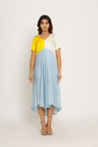 Yellow-Ice Blue Midi Dress