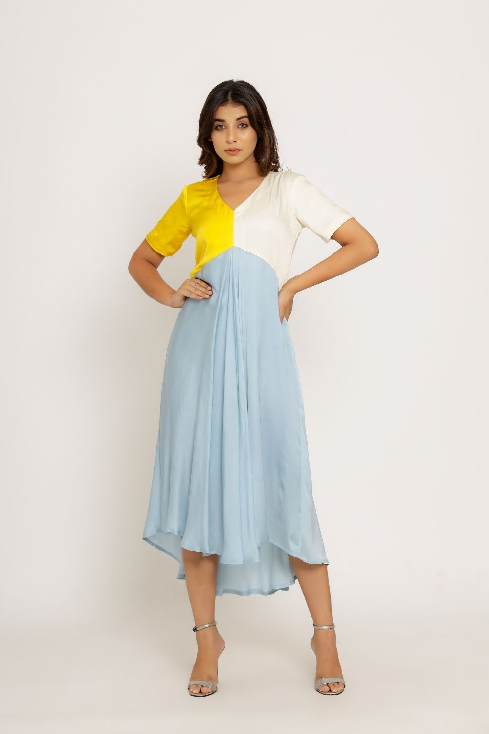 Yellow-Ice Blue Midi Dress