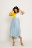 Yellow-Ice Blue Midi Dress